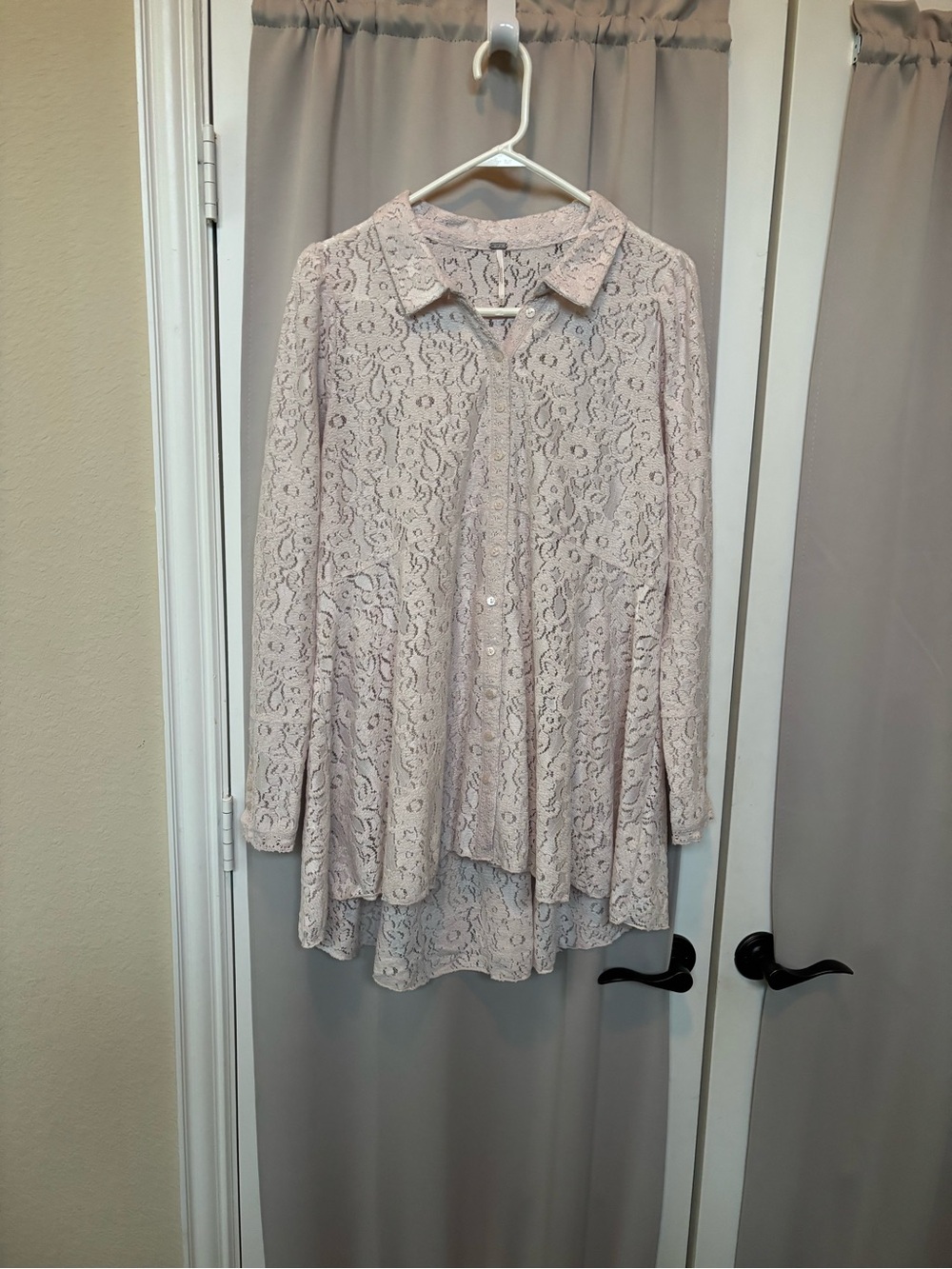 Free People Lace Button-Down Shirt in Light Blush